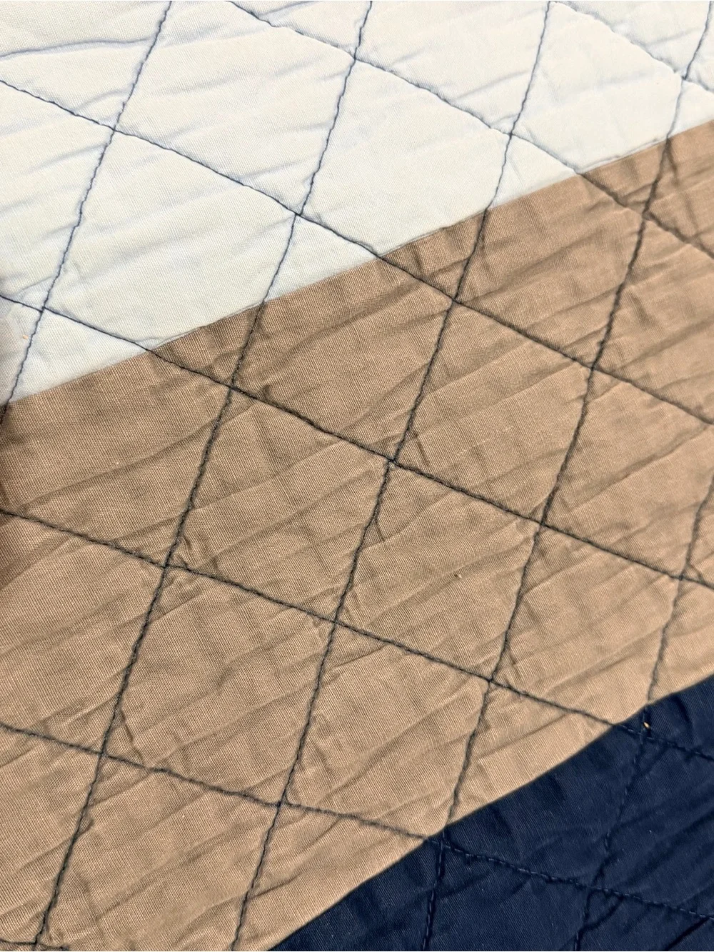 Pottery Barn Kids Striped Quilted Bedspread in Orange, Navy, and Grey